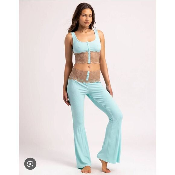 Beach Bunny Set Flare Pants Tank Lace Womens Large Beach Wear Swim Cover - Picture 1 of 8